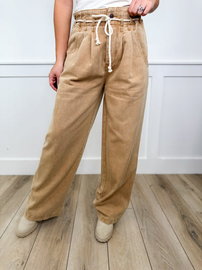Bas de pyjama en coton à jambe large taille haute couleur sable, collection Sew In Love