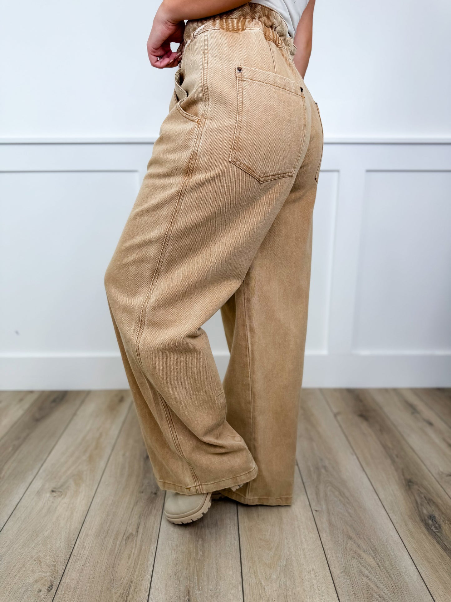 Bas de pyjama en coton à jambe large taille haute couleur sable, collection Sew In Love