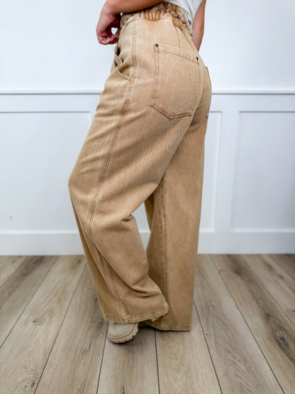 Bas de pyjama en coton à jambe large taille haute couleur sable, collection Sew In Love