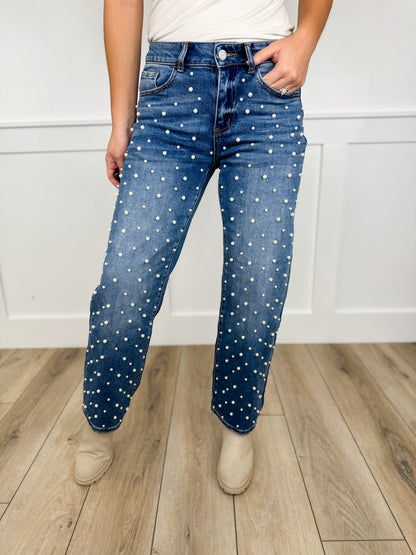 Jean Paige coupe droite taille haute délavage moyen bleu perlé