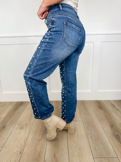 Jean Paige coupe droite taille haute délavage moyen bleu perlé