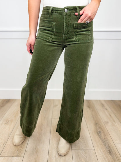 Pantalon court en velours côtelé Risen Cassandra coupe large taille haute couleur mousse