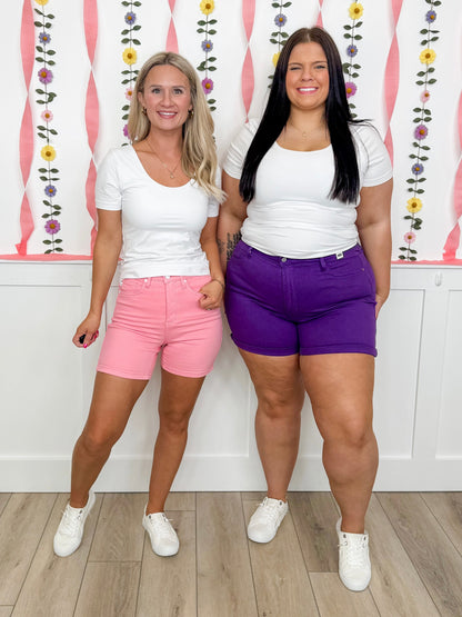 Judy Blue Gemma Tummy Control Denim Shorts - Pink (Non-Distressed)