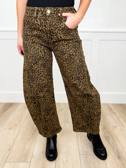Monica High-Rise Leopard Barrel Jeans