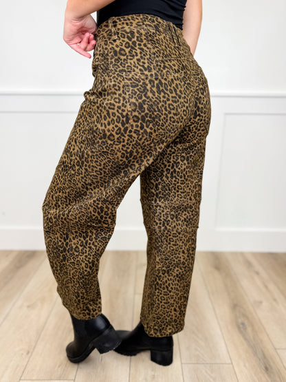 Jean coupe droite taille haute à imprimé léopard Monica