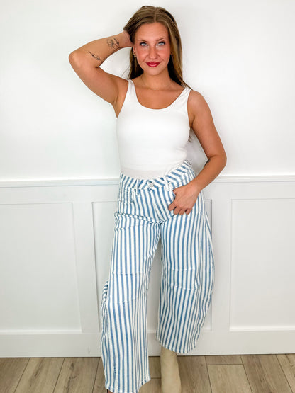 Jeans Sarina Avery Mae à Jambes Évasées et Rayures Taille Haute - Blanc (Non Usé)