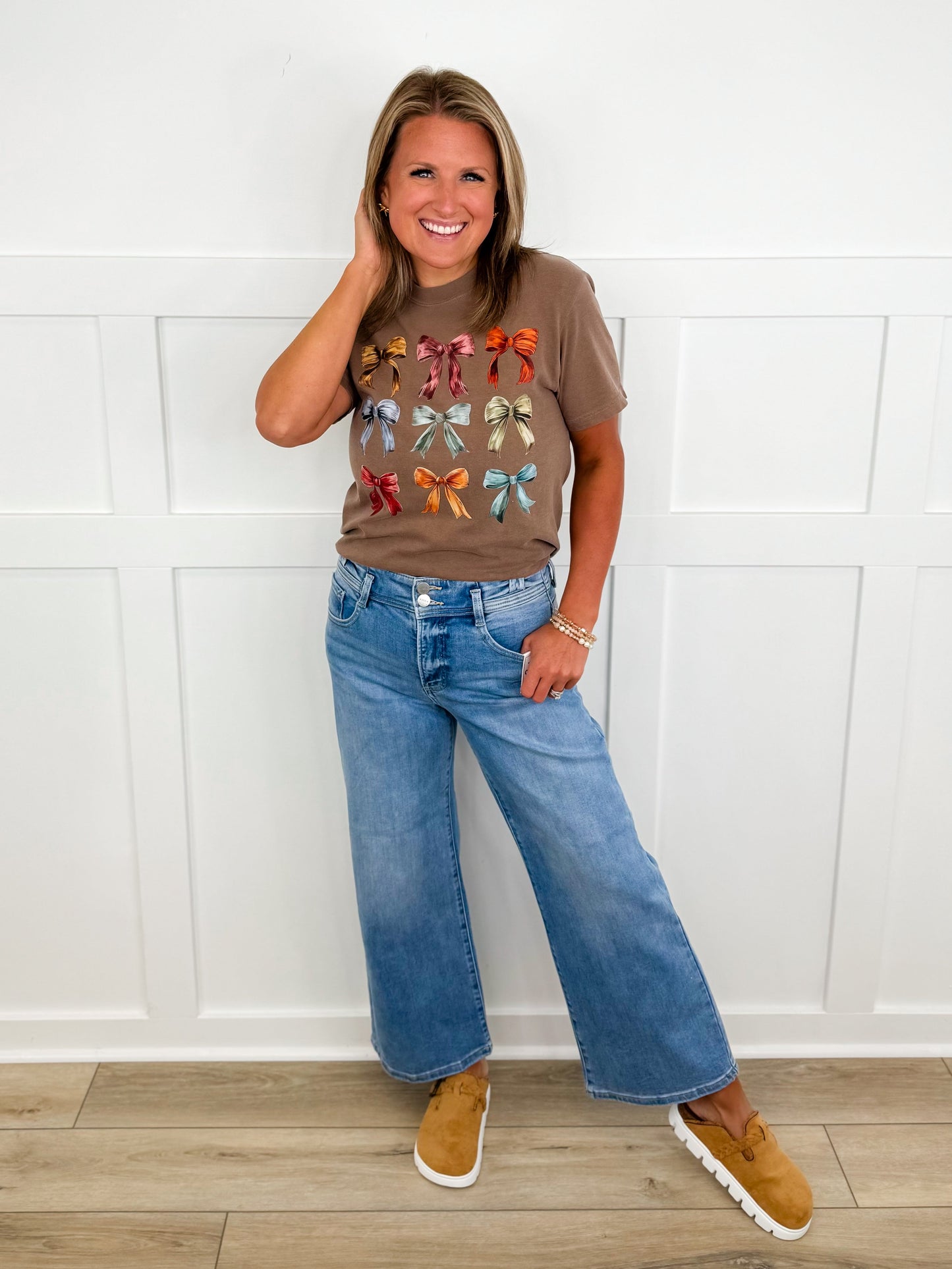 Jean large court taille haute délavé moyen Risen Caitlyn Tummy Control