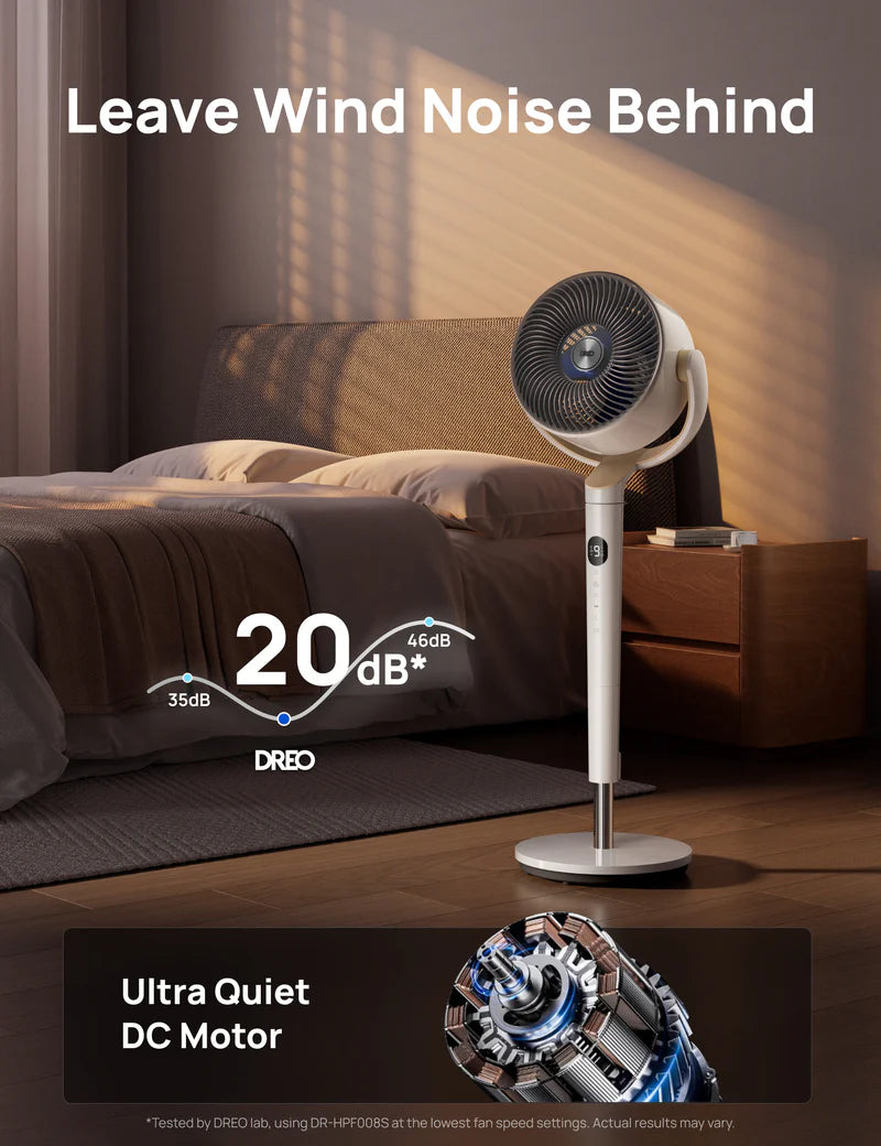 20dB Quiet Smart Pedestal Fan with Remote, Wide Oscillation, 9 Speeds, RGB Light & Adjustable Height