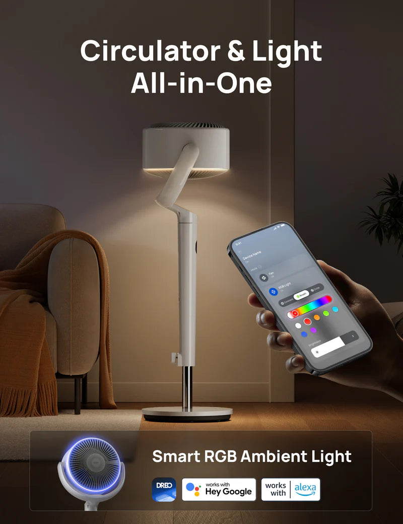20dB Quiet Smart Pedestal Fan with Remote, Wide Oscillation, 9 Speeds, RGB Light & Adjustable Height