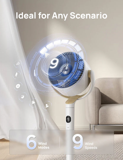 20dB Quiet Smart Pedestal Fan with Remote, Wide Oscillation, 9 Speeds, RGB Light & Adjustable Height