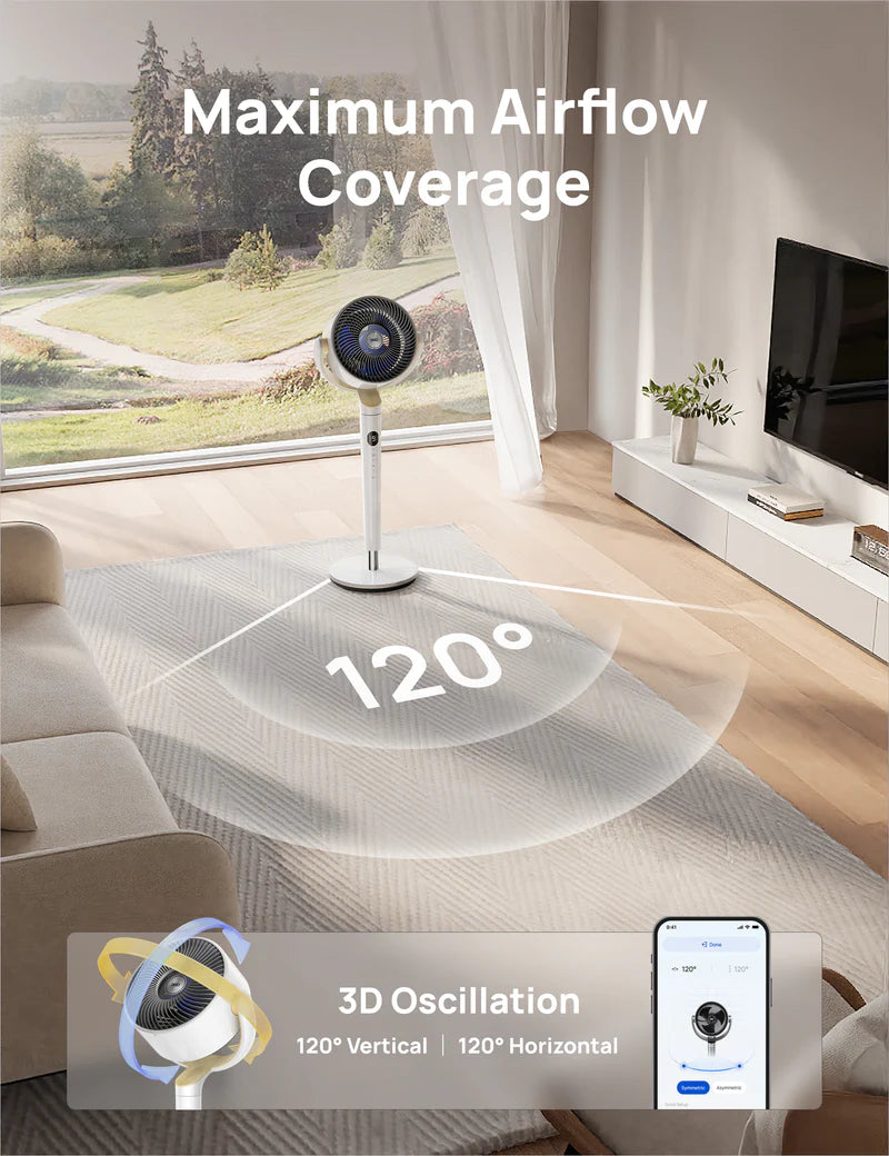 20dB Quiet Smart Pedestal Fan with Remote, Wide Oscillation, 9 Speeds, RGB Light & Adjustable Height