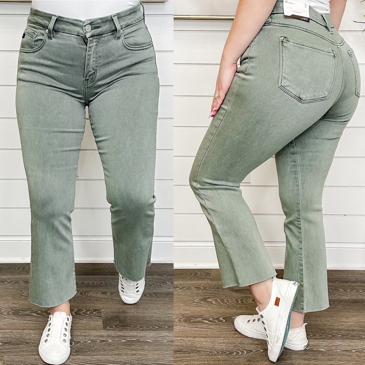 KanCan Amayah High-Rise Cropped Bootcut Olive Jeans