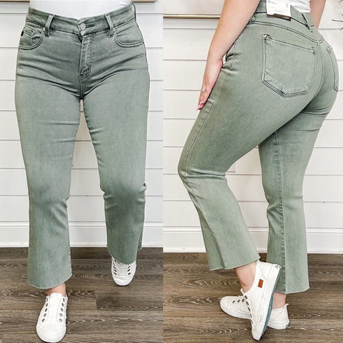 KanCan Amayah High-Rise Cropped Bootcut Olive Jeans
