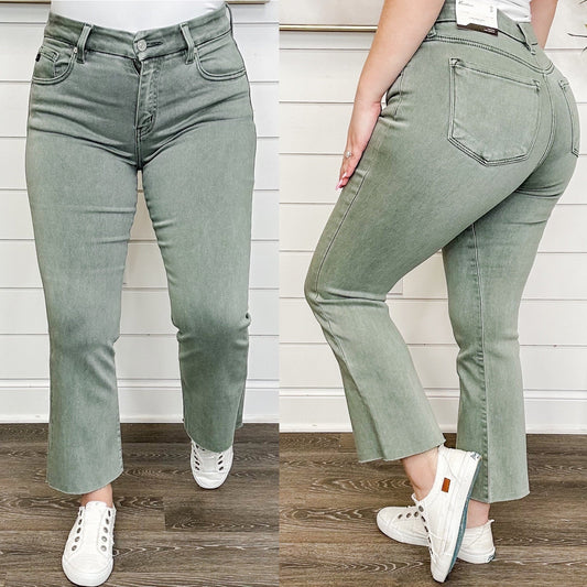 KanCan Amayah High-Rise Cropped Bootcut Olive Jeans