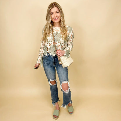 Jeans coupe droite courte taille haute Risen Kristi - Délavage moyen (effet vieilli)