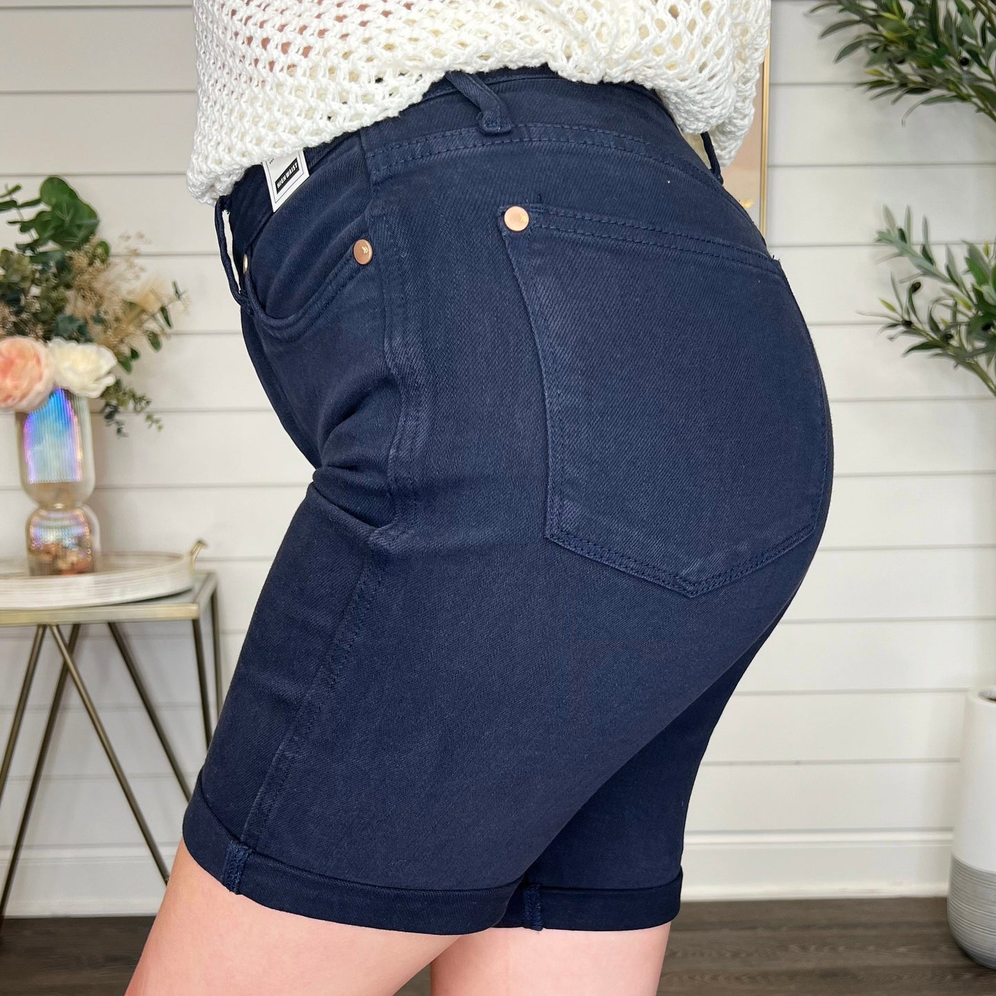 Judy Blue Tess Tummy Control High-Rise Navy Bermuda Shorts