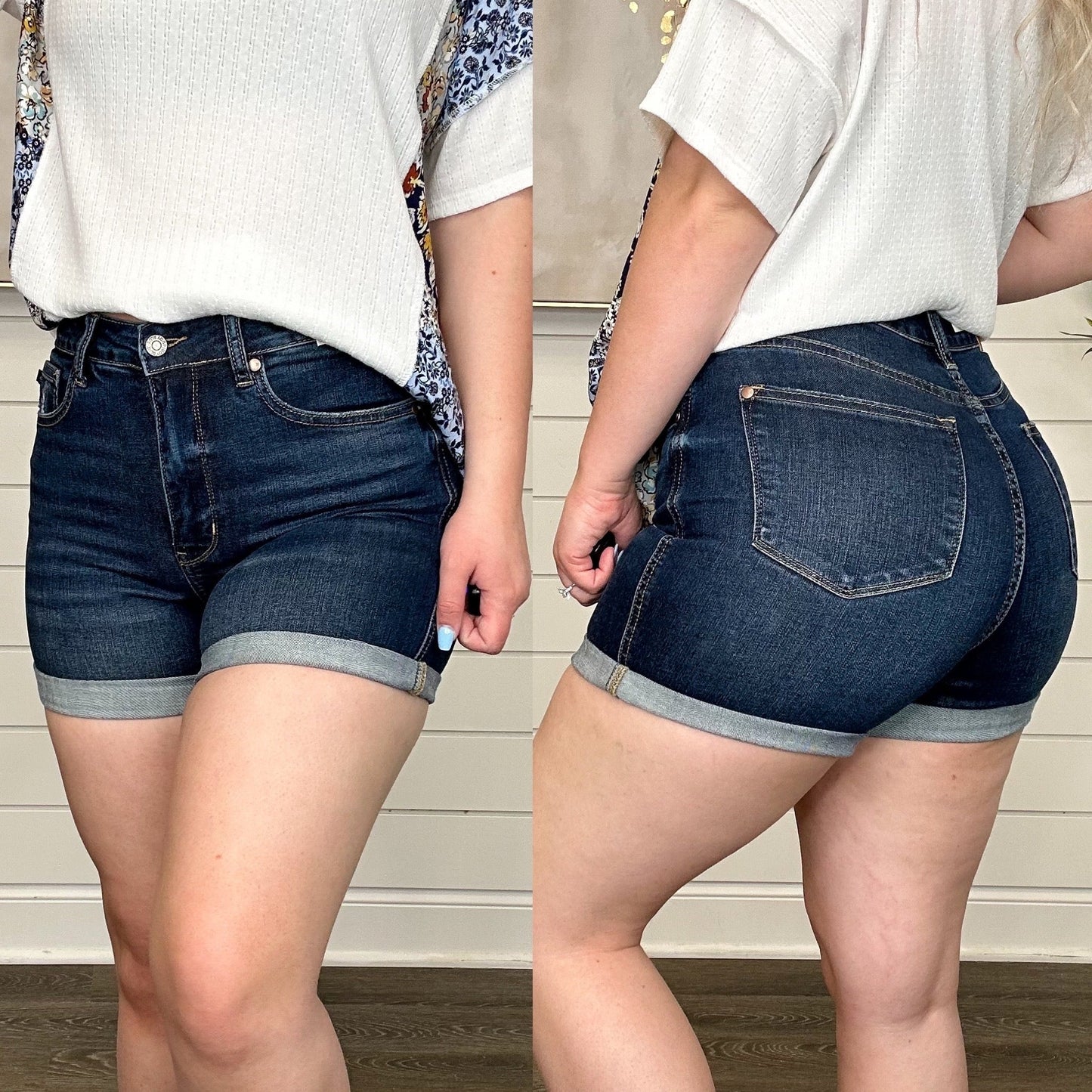 Judy Blue Merry Tummy Control High-Rise Moisture Control Dark Wash Shorts