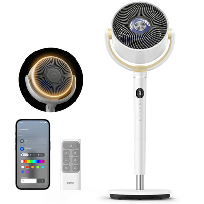 20dB Quiet Smart Pedestal Fan with Remote, Wide Oscillation, 9 Speeds, RGB Light & Adjustable Height