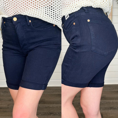Judy Blue Tess Tummy Control High-Rise Navy Bermuda Shorts
