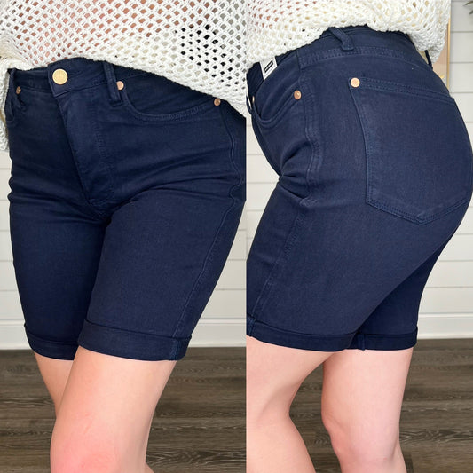 Judy Blue Tess Tummy Control High-Rise Navy Bermuda Shorts
