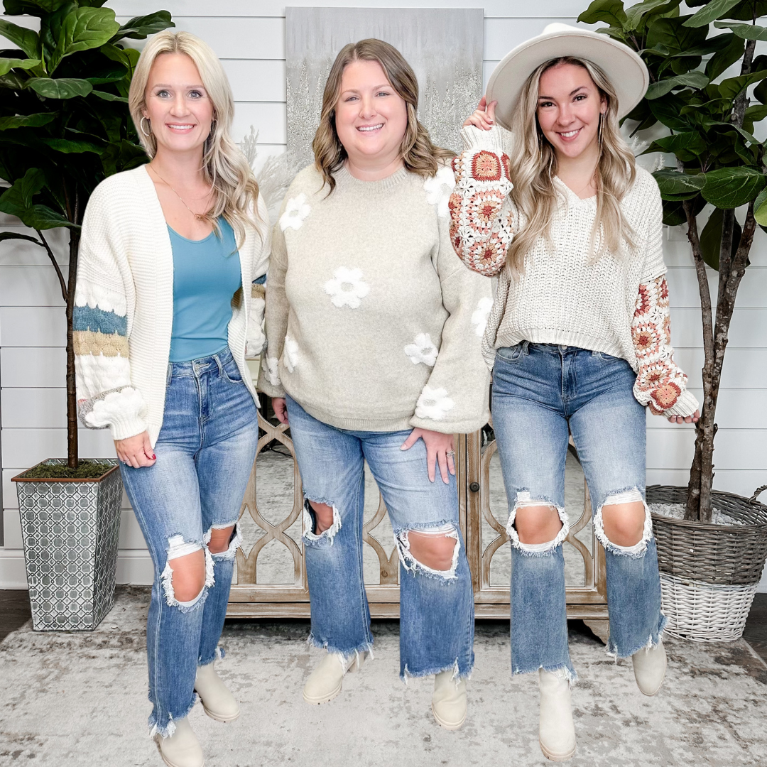 Jeans coupe droite courte taille haute Risen Kristi - Délavage moyen (effet vieilli)